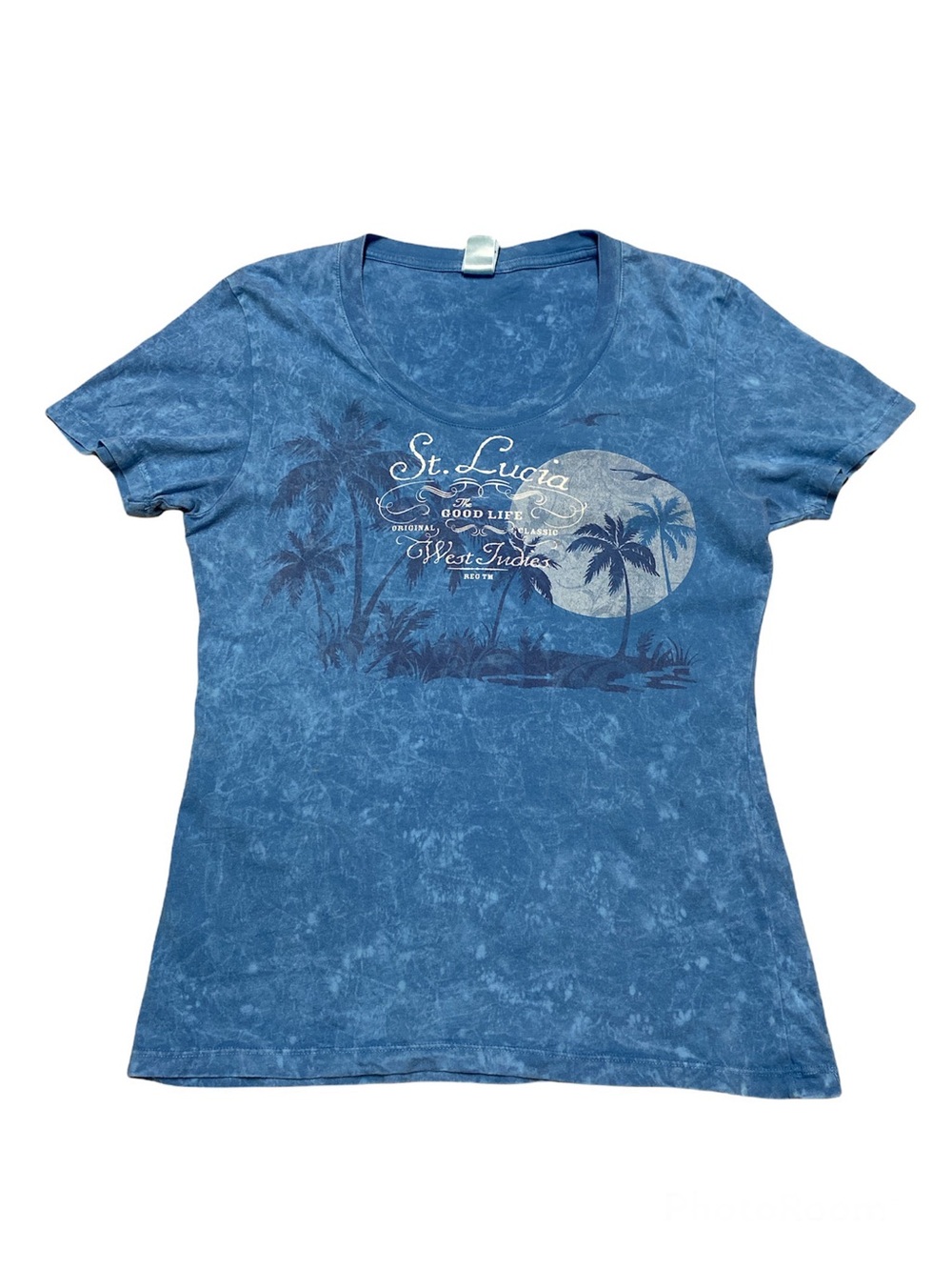 St. Lucia Short Sleeve Shirt Women’s M Blue Palm Tree Top West Indies Graphic T